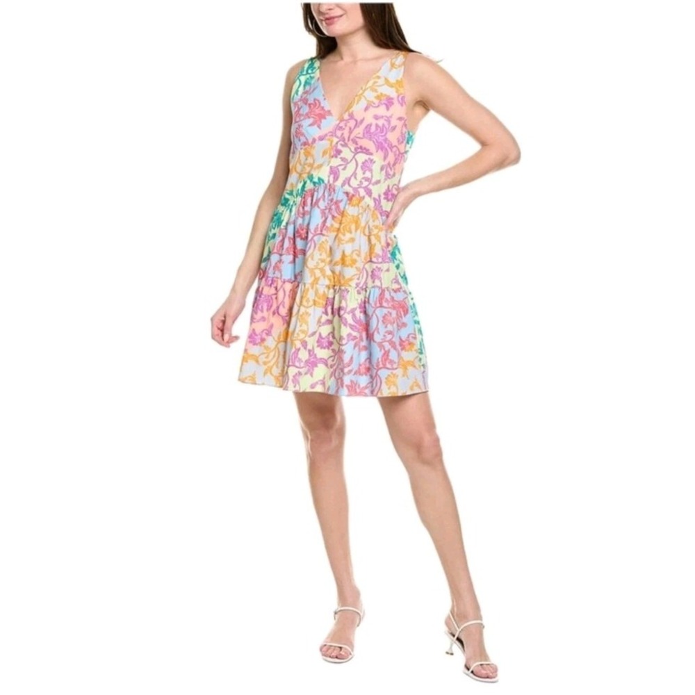 Derek Lam 10 Crosby Colette Dress Tiered Ruffle Sleeveless Floral Pastel Size 2